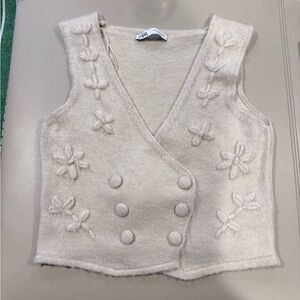 Zara Ivory Floral Embroidered Vest